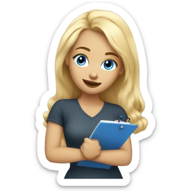 Blonde hair blue eyed woman sketching on a notepad sticker