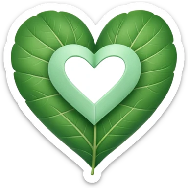  "A minimalist, stylized heart-shaped green leaf with a gentle, curved white bandage or ribbon wrapped around the center. The design should look warm and nurturing. Flat, clean emoji style for natural healing. Transparent background." sticker