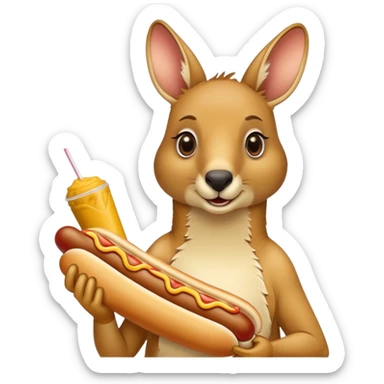 A kangaroo sucking a hotdog sticker