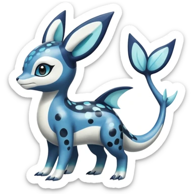 Black and white smooth glossy soft hot spotted Meloetta-Dialga-Orca-Vaporeon-Umbreon-Pokémon-Fakémon-fusion-hybrid-creature (full body), 4-legged,  sticker