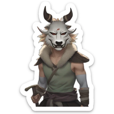 Inosuke from the anime Demon Slayer wears a Mountain boar mask, half-naked and carrying two swords،It looks like anime characters sticker