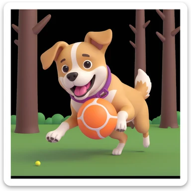 dog chasing ball in forrest, close up pose sticker