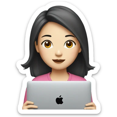 a chinese girl use macbook sticker
