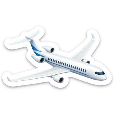 A sleek commercial airplane with long wings and shining white fuselage gliding smoothly through the sky. sticker