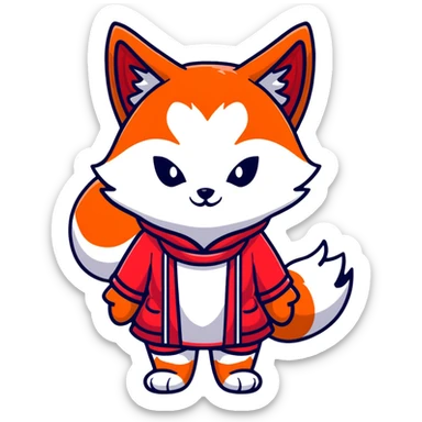 Azur Lane Akagi kitsune girl with red and white outfit and multiple fox tails sticker