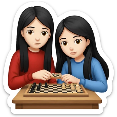 Boy and a girl with black long hair playing checkers sticker