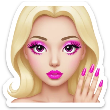 sissyboy with long eyelashes and hot pink lipstick and acrylic nails sticker