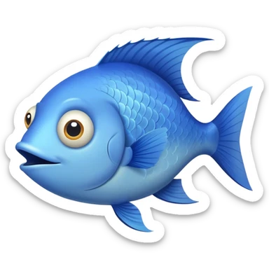 ridiculously derpy blue fish with crossed eye and silly underbite, perfect flat side profile facing right, exactly 90 degrees, completely 2D like a paper cutout, only one eye visible, absolute side view sticker