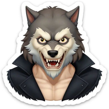 Fenrir Greyback in harry potter, black open chest coat, wolf face, bared teeth sticker