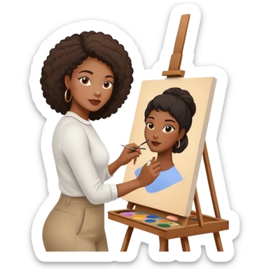 black women painting shapes on canvas on painting easel sticker