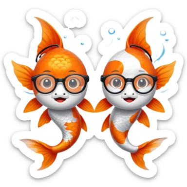 Two "koi" fishes male and female, wearing glasses. sticker