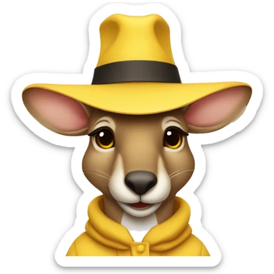 I want a kangaroo dressed in a plain yellow hat with its eyes closed, I want it with just its face sticker