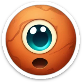 planet Mars with a cartoon calm face with big feminine eyes sticker