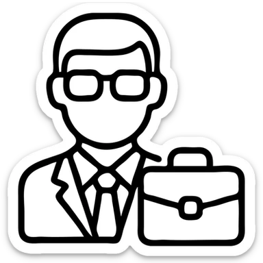 minimalist venture capitalist emoji, glasses, suit, briefcase, clean lines sticker