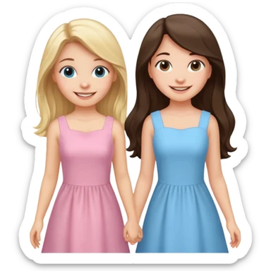 princess happy blonde girl in light blue dress and long haired brunette girl in light pink dress sticker
