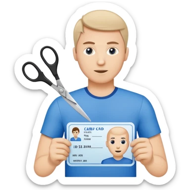 Scissors cutting a man ID card in 2 parts.hyper realistic sticker