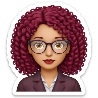 hispanic women with brown eyes and clear glasses and burgundy curly hair sticker