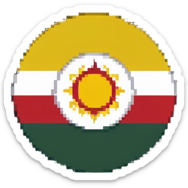 flag of Kurdistan with red, white and green horizontal stripes and a yellow sun symbol sticker