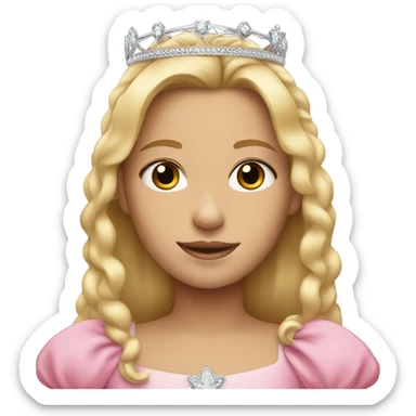 Girl with blonde hair, brown eyes, a tiara, and wearing pink sticker