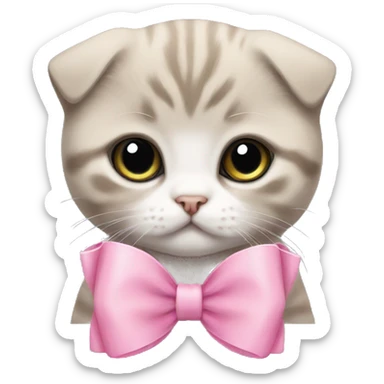 Scottish fold kitten with pink bow sticker
