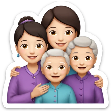 two chinese kids with their mother and grand mother smiling sticker