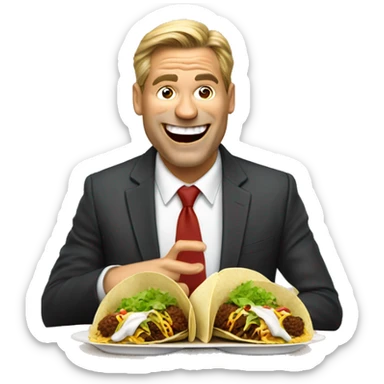 A Chief Operating Officer (COO) making a hilarious, exaggerated funny face while eating tacos. sticker