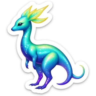 Shiny Exotic Nebulae Tropical Colorful Neon-colored Glittery Ethereal Sparkly Amaura-Aurorus-Fakémon-hybrid-creature (full body)  sticker