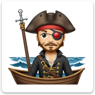 pirate with eye sailing a ship in strom sea background sticker