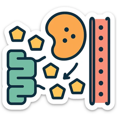 Ultra-detailed illustration of enzyme digestion: amylase breaking starch into sugars near a cell membrane. Clean white background, no text. Scientific but simple sticker