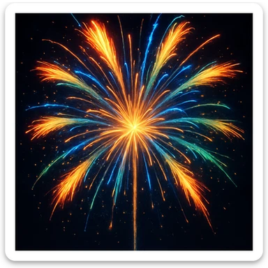 Create a version of this firework even bigger and more expanded, with more color (add blue and green), more sparks, and a sense of motion, keeping the same style. sticker