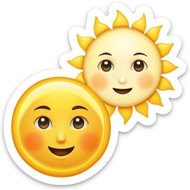 a really bright  big sun and a small moon who shines because of it. the sun is bigger and the moon bright too sticker