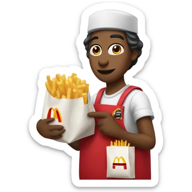a mcdonalds worker putting the fries in the bag sticker
