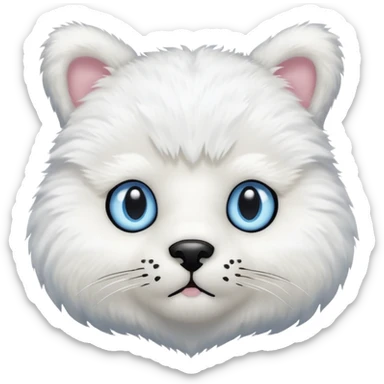White teddy bear body, cat head with white fur and blue eyes iOS style sticker