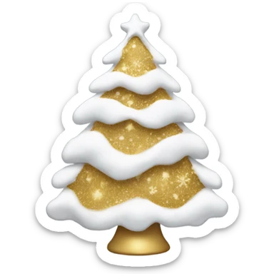 snow christmas tree with white and gold decorations sticker