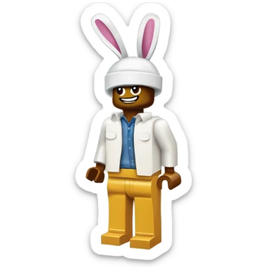 Lego toy whole body with rabbit hat one guy sticker