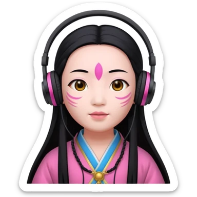 chinese Ming ancient with headphone, pink sticker