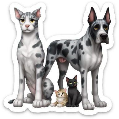 Blue Merle Great Dane with two tabby cats and one black cat sticker