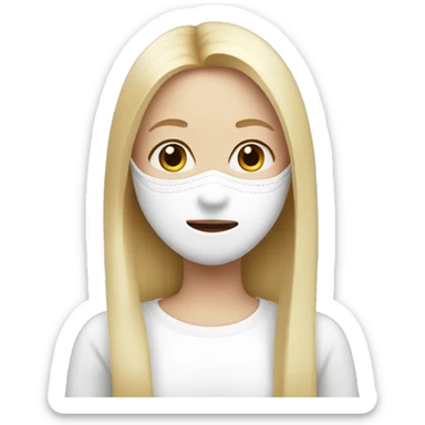 Blond girl with straight hair wearing a white mask  sticker