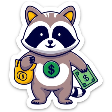 raccoon thief with mask and money bag sticker