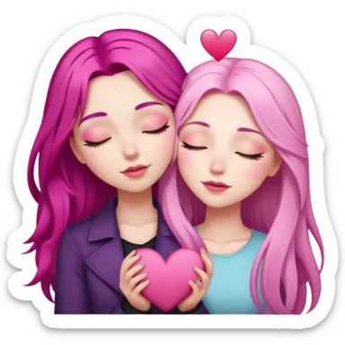 gorgeous pale girl with long magenta pink hair latina makeup next to a gorgeous girl with blonde hair eyes closed and a light pink heart above them sticker