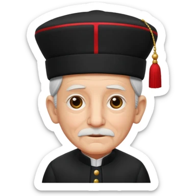 black suited old with fes hat sticker