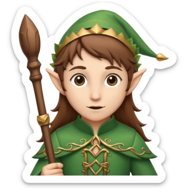 elf with staff brown hair, no hat sticker