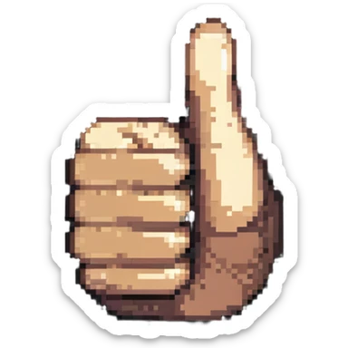 Thumbs up hand with dark skin and light skin highlights, pixelated style sticker