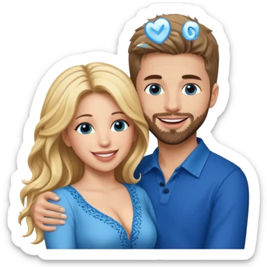 Shakira with blue eyes and her husband  Gerard pique with blue eyes  holding her in his arms. They both laugh at each other. Its beautiful and romantic. Also their outfits are very elegant  sticker