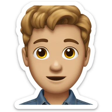 young white adult, with brown hair and eyes, denim dress blouse, silver earring in his left ear and a mole on his left cheekbone. sticker