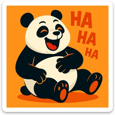 animated panda laughing, vibrant toon style sticker