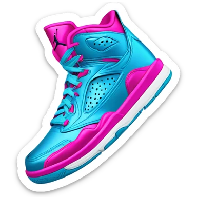 Realistic metallic sky blue and hot pink Jordan basketball sneakers. sticker