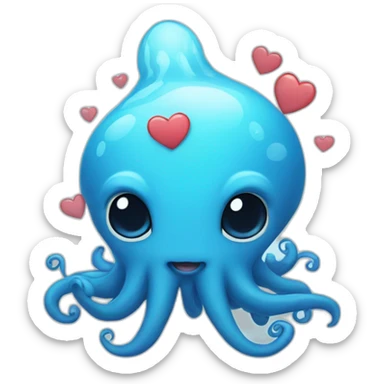 cute blue kraken with adorable face with heart  sticker