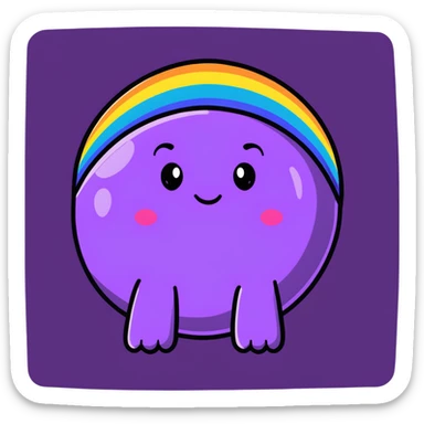planet with rainbow polka dots all over its surface and a big grinning face sticker