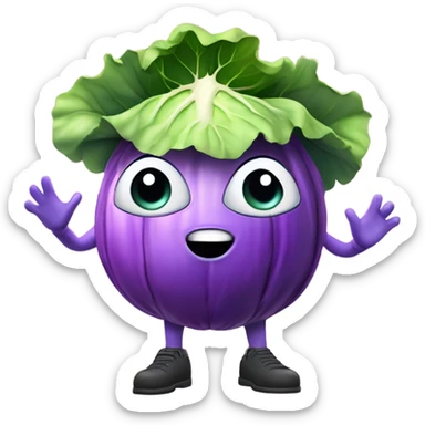 3D character of colored cabbage with big eyes 👀 and stares surprised holding hands from leaves a small mirror 🪞 The character is floating in the air, legs are not visible. sticker